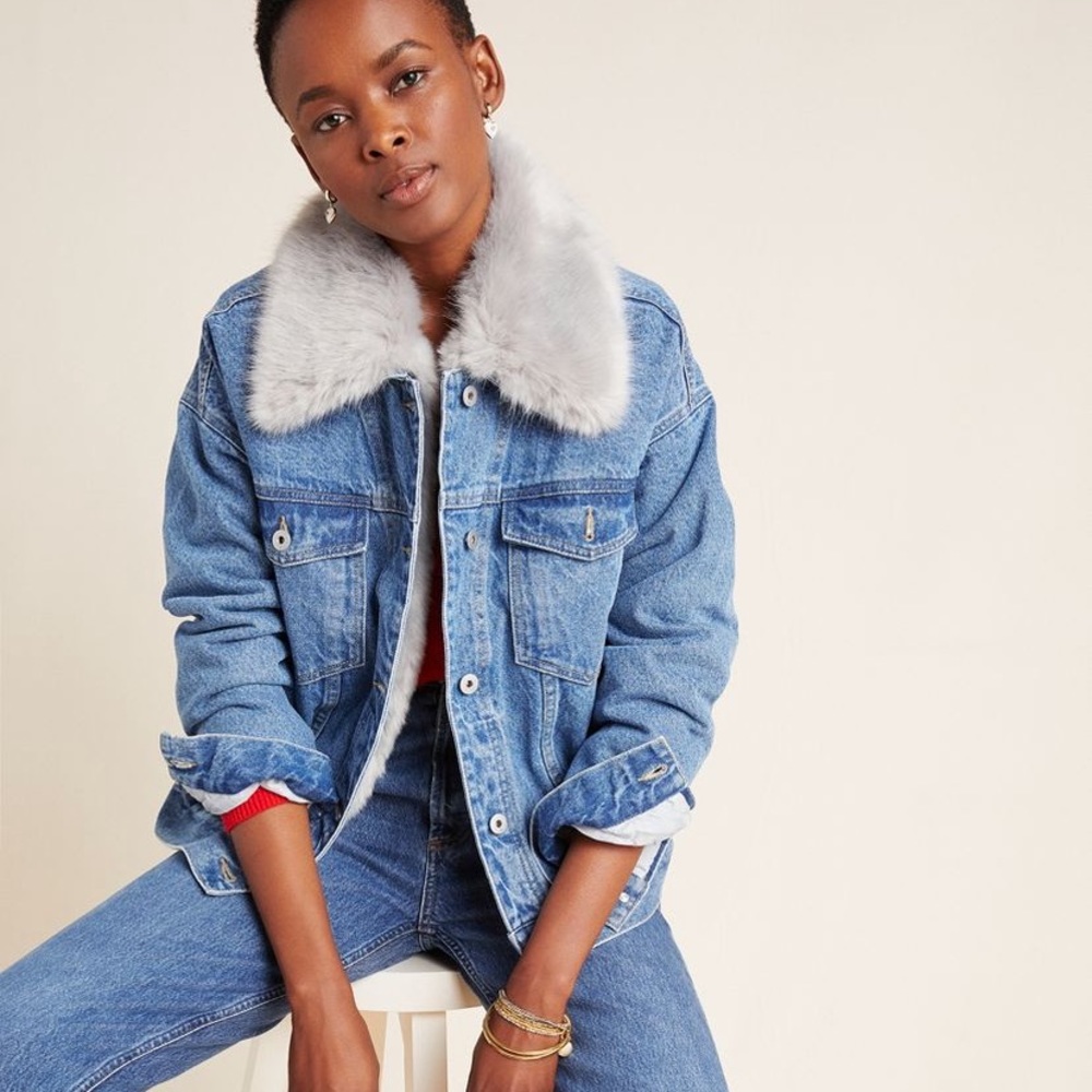 Anthropologie Pilcro and the Letterpress Fur-Lined Denim Jacket